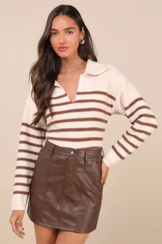 Stash Brown Vegan Leather High-Rise Mini Skirt sold by Lulus