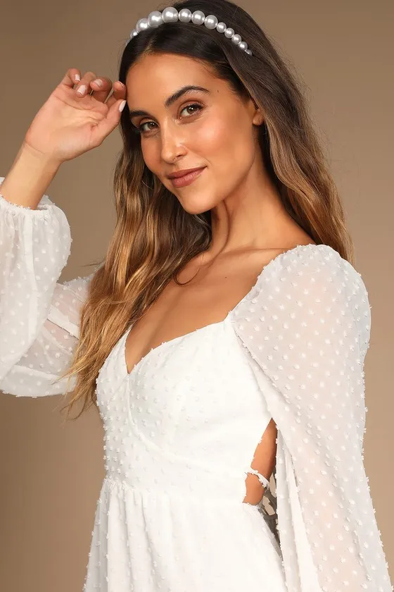 Longing And Love White Swiss Dot Puff Long Sleeve Mini Dress sold by Lulus product image thumbnail 4