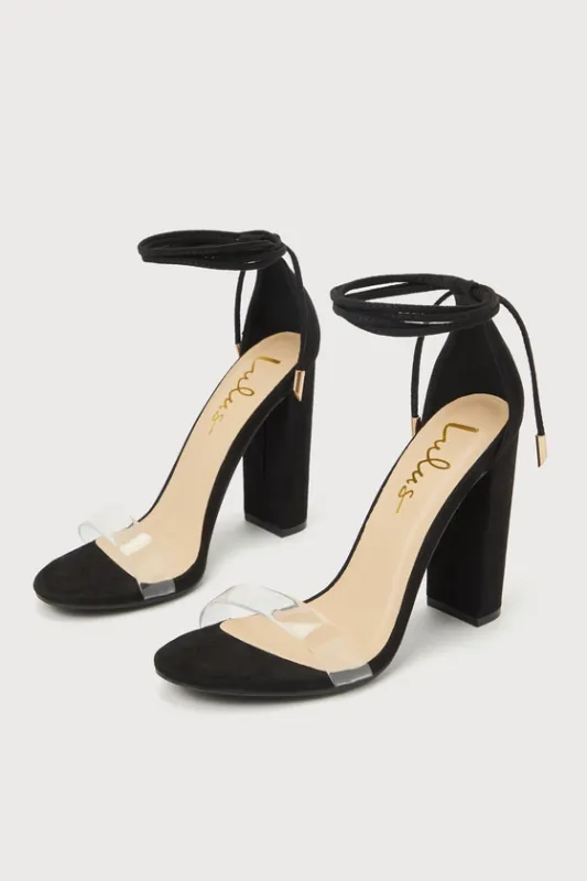 Morrina Black Suede Lace-Up High Heel Sandals sold by Lulus