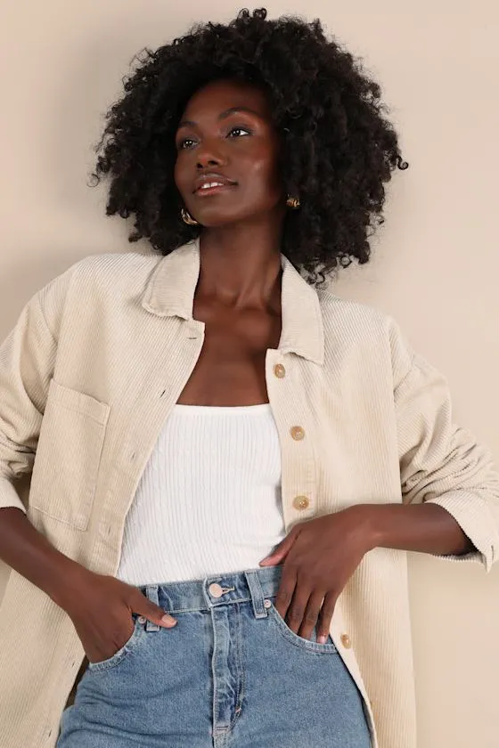 Take the Chill Off Beige Corduroy Shacket sold by Lulus product image thumbnail 2
