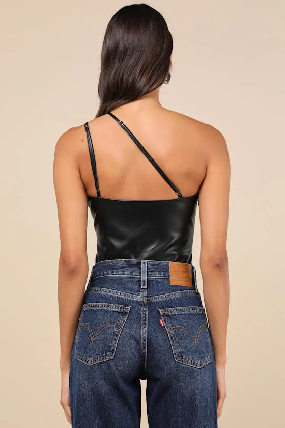 Attractive Influence Black Vegan Leather One-Shoulder Bodysuit sold by Lulus product image thumbnail 2