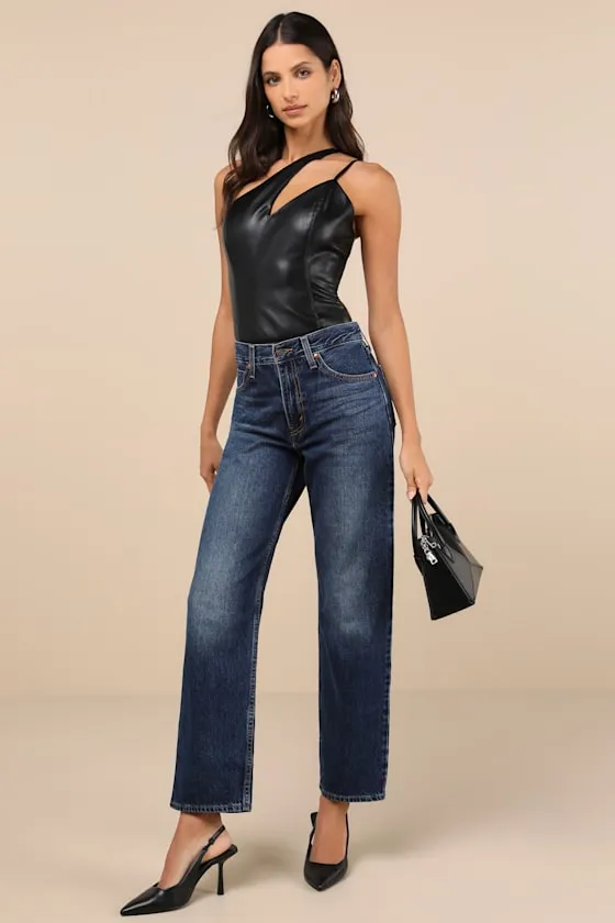 Attractive Influence Black Vegan Leather One-Shoulder Bodysuit sold by Lulus product image thumbnail 3