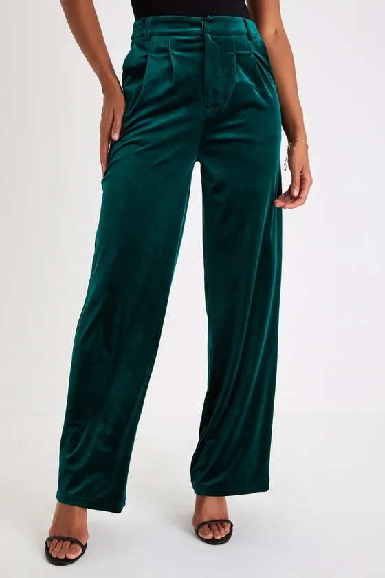 Posh Idea Emerald Velvet High-Rise Straight Leg Trouser Pants sold by Lulus product image thumbnail 2