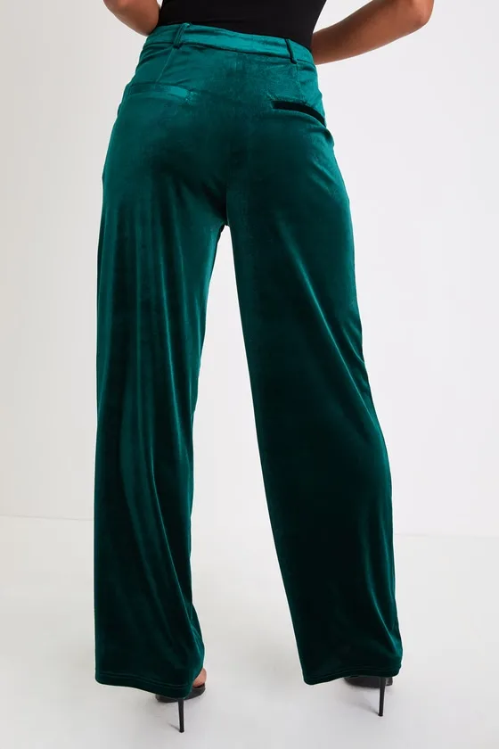 Posh Idea Emerald Velvet High-Rise Straight Leg Trouser Pants sold by Lulus product image thumbnail 3