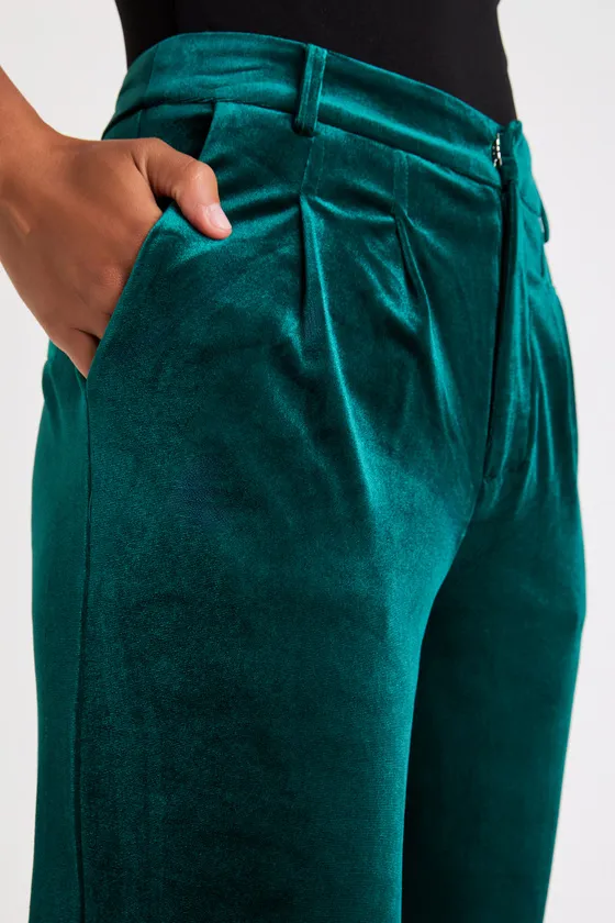 Posh Idea Emerald Velvet High-Rise Straight Leg Trouser Pants sold by Lulus product image thumbnail 4
