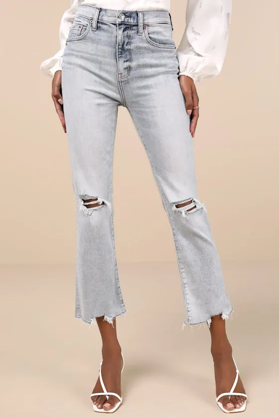 Shy Girl Light Wash Cropped Distressed High-Rise Flare Jeans sold by Lulus product image thumbnail 2