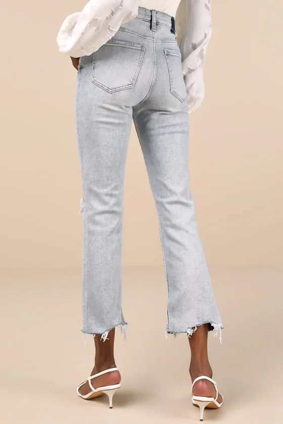 Shy Girl Light Wash Cropped Distressed High-Rise Flare Jeans sold by Lulus product image thumbnail 3