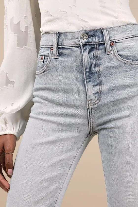 Shy Girl Light Wash Cropped Distressed High-Rise Flare Jeans sold by Lulus product image thumbnail 4