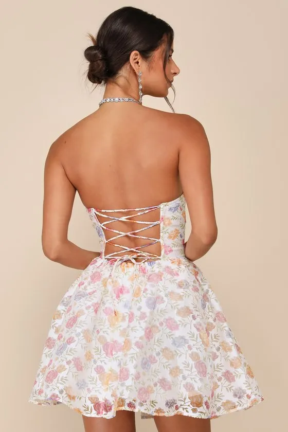 Deeply Adorable White Burnout Floral Strapless Mini Dress sold by Lulus product image thumbnail 2