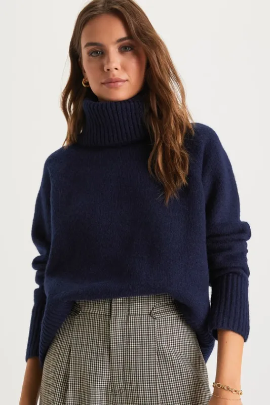 Found the Warmth Navy Blue Turtleneck Pullover Sweater sold by Lulus