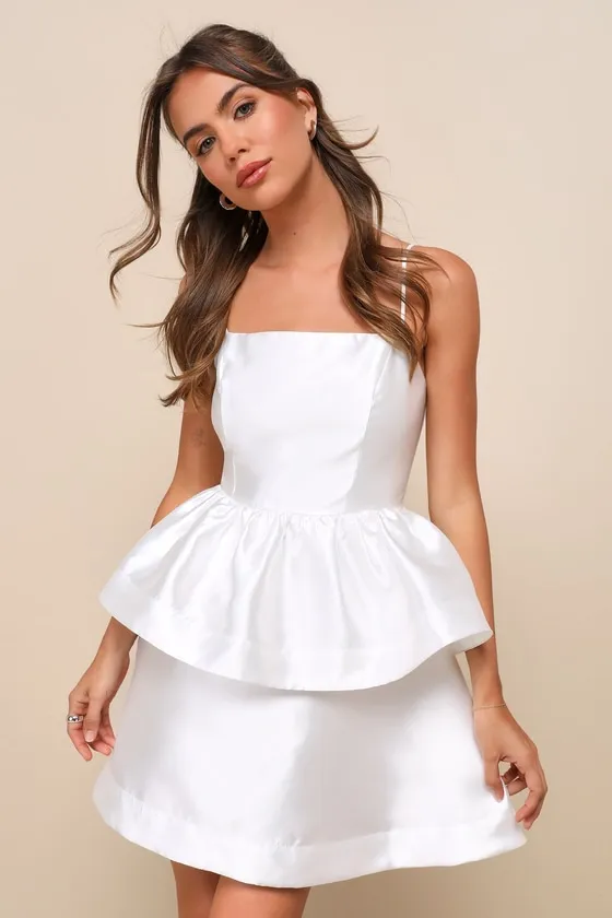 Bubbly Charm White Taffeta Tiered Ruffled Mini Dress sold by Lulus