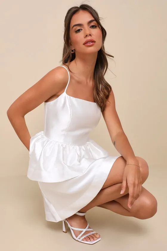 Bubbly Charm White Taffeta Tiered Ruffled Mini Dress sold by Lulus product image thumbnail 4