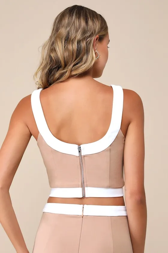 Totally Sensational Tan Color Block Sleeveless Crop Top sold by Lulus product image thumbnail 3