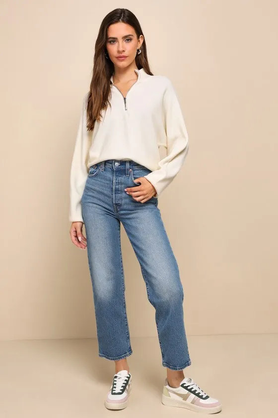 Cuddly Aesthetic Ivory Ribbed Quarter-Zip Pullover Sweater sold by Lulus product image thumbnail 2