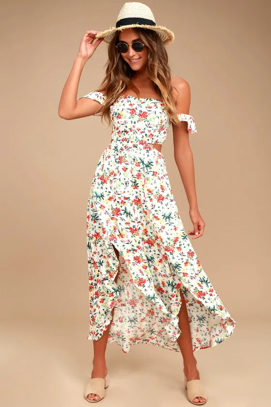Easy on the Eyes Cream Floral Print Off-the-Shoulder Maxi Dress sold by Lulus product image thumbnail 2