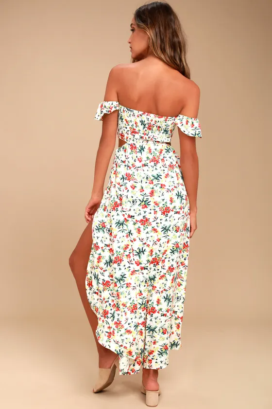 Easy on the Eyes Cream Floral Print Off-the-Shoulder Maxi Dress sold by Lulus product image thumbnail 3
