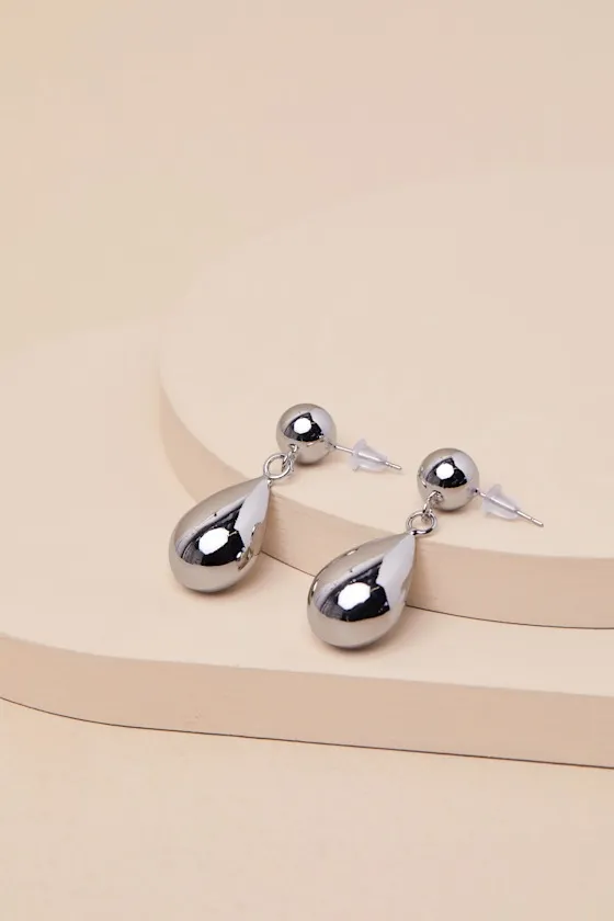 Composed Shine Silver Teardrop Earrings sold by Lulus product image thumbnail 2