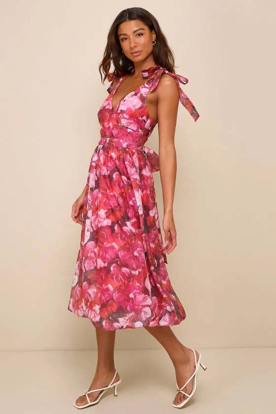 Flowering Day Dream Magenta Floral Organza Midi Bubble Dress sold by Lulus product image thumbnail 3