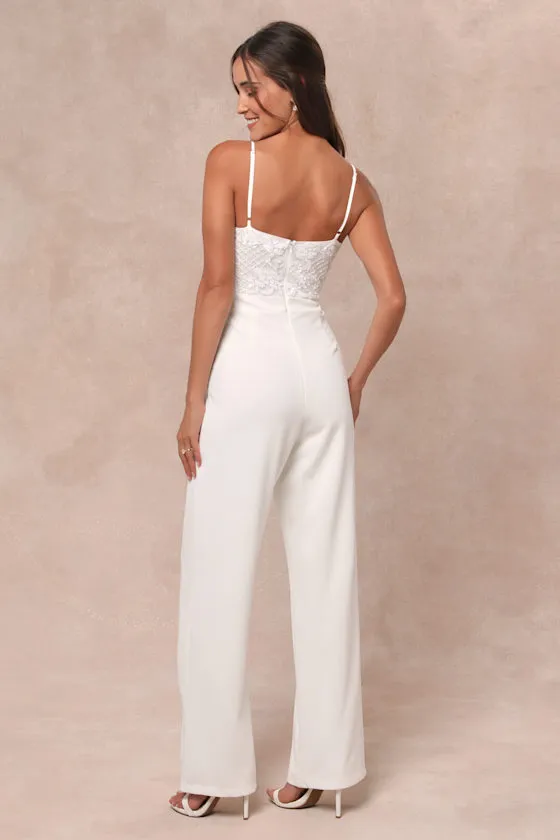 Memorable Occasion White Beaded Sequin Wide-Leg Jumpsuit sold by Lulus product image thumbnail 2