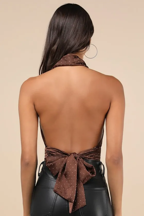 Notable Shine Brown Satin Rhinestone Halter Top sold by Lulus product image thumbnail 3