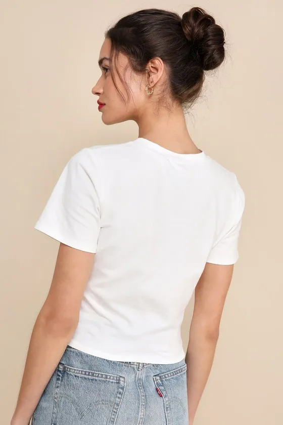 Simply a Vibe Ivory Ruched Short Sleeve Crew Neck Top sold by Lulus product image thumbnail 3