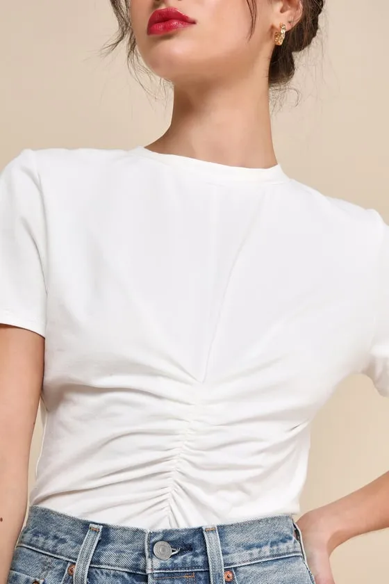 Simply a Vibe Ivory Ruched Short Sleeve Crew Neck Top sold by Lulus product image thumbnail 4