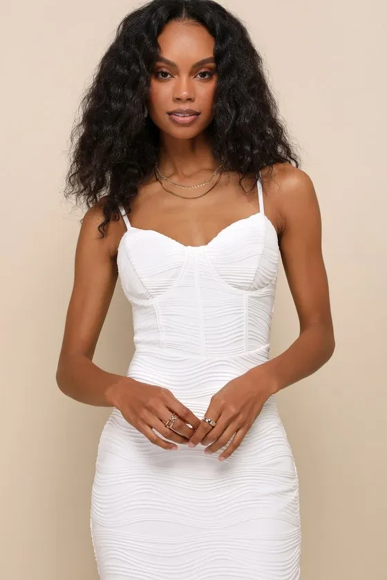 Undeniable Icon White Textured Bustier Bodycon Midi Dress sold by Lulus product image thumbnail 3