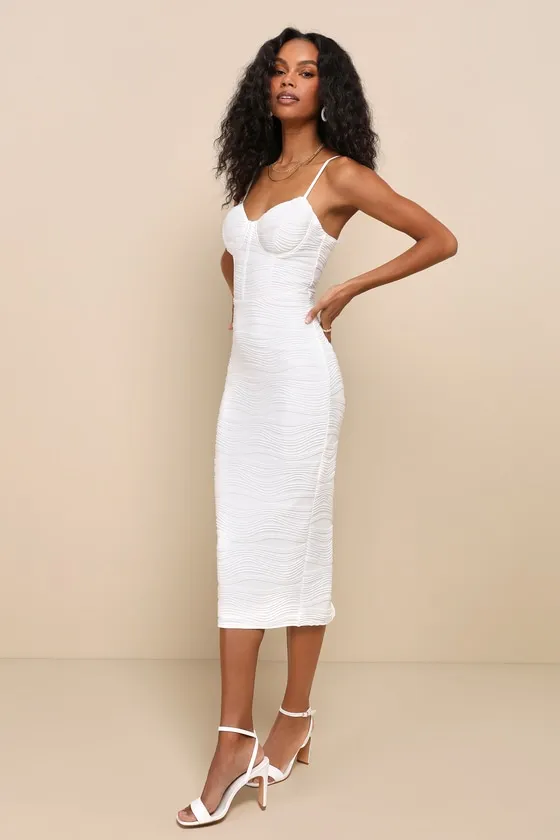 Undeniable Icon White Textured Bustier Bodycon Midi Dress sold by Lulus product image thumbnail 4