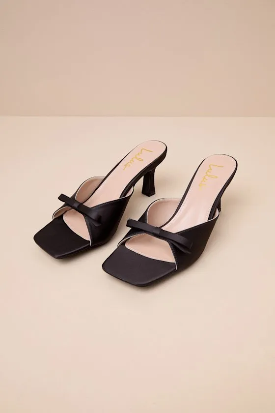 Octavie Black Satin Bow High Heel Slide Sandals sold by Lulus product image thumbnail 2