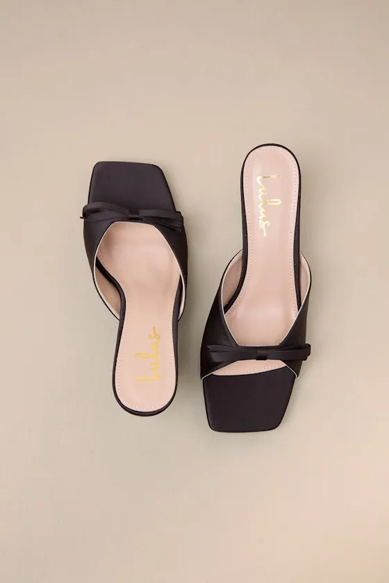 Octavie Black Satin Bow High Heel Slide Sandals sold by Lulus product image thumbnail 3