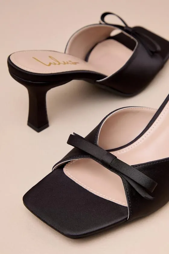 Octavie Black Satin Bow High Heel Slide Sandals sold by Lulus product image thumbnail 4