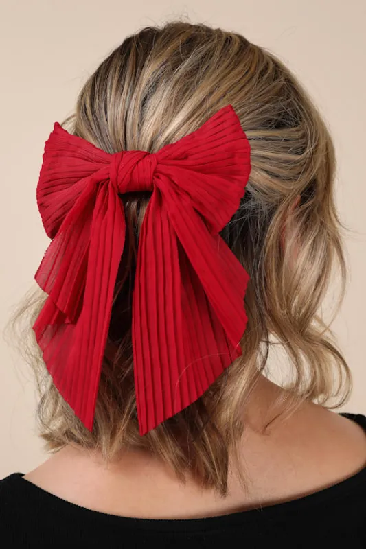 Ideal Sweetness Black and Red Pleated Bow Hair Clip Set sold by Lulus