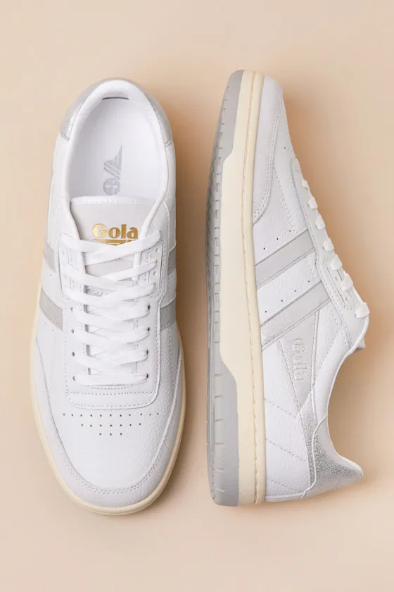Falcon Mirror White and Silver Leather Lace-Up Sneakers sold by Lulus product image thumbnail 3