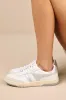 Falcon Mirror White and Silver Leather Lace-Up Sneakers sold by Lulus