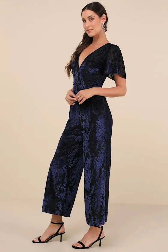 Poised Excellence Black and Blue Velvet Burnout Jumpsuit sold by Lulus product image thumbnail 4