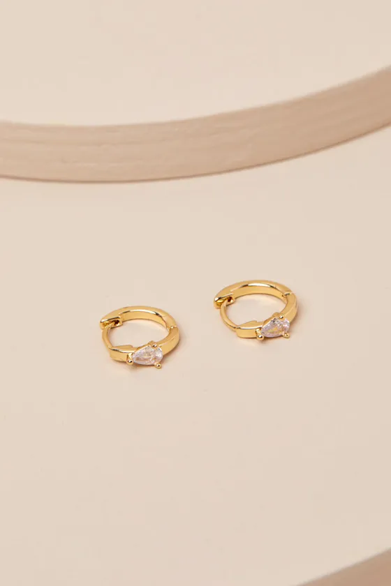 Delicate Glow 14KT Gold Rhinestone Huggie Hoop Earrings sold by Lulus product image thumbnail 2