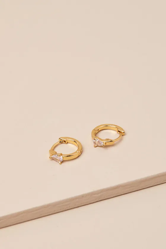 Delicate Glow 14KT Gold Rhinestone Huggie Hoop Earrings sold by Lulus product image thumbnail 3