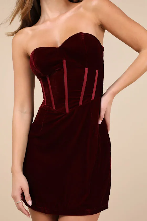 Poised Favorite Burgundy Velvet Bustier Strapless Mini Dress sold by Lulus product image thumbnail 4