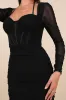 Dramatic Demure Black Mesh Halter Bustier Midi Dress sold by Lulus