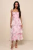 Immaculate Cutie Light Pink Floral Sleeveless Tiered Midi Dress sold by Lulus