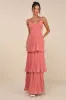 Luxe Perfection Rusty Rose Pleated Tiered Backless Maxi Dress sold by Lulus