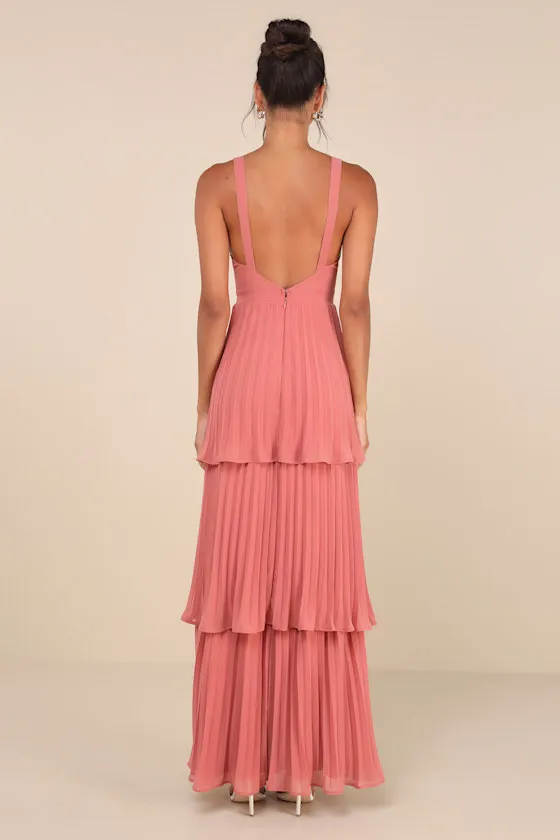 Luxe Perfection Rusty Rose Pleated Tiered Backless Maxi Dress sold by Lulus product image thumbnail 2