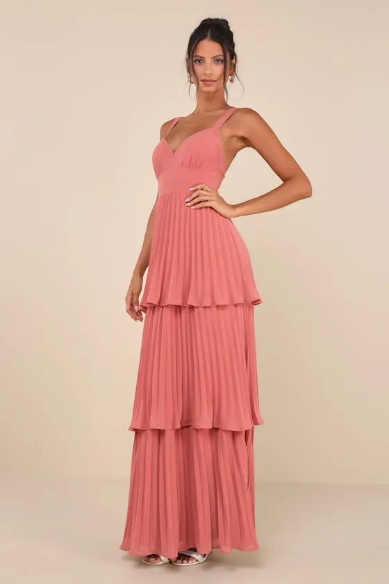 Luxe Perfection Rusty Rose Pleated Tiered Backless Maxi Dress sold by Lulus product image thumbnail 3