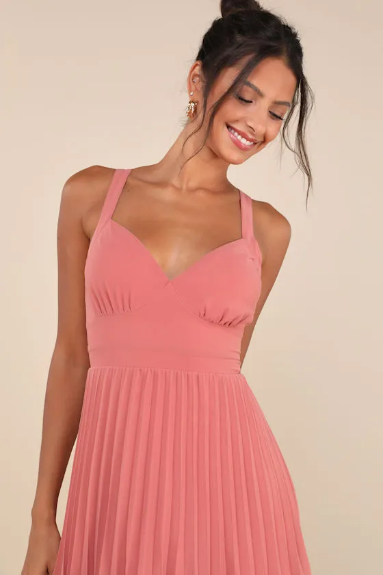 Luxe Perfection Rusty Rose Pleated Tiered Backless Maxi Dress sold by Lulus product image thumbnail 4