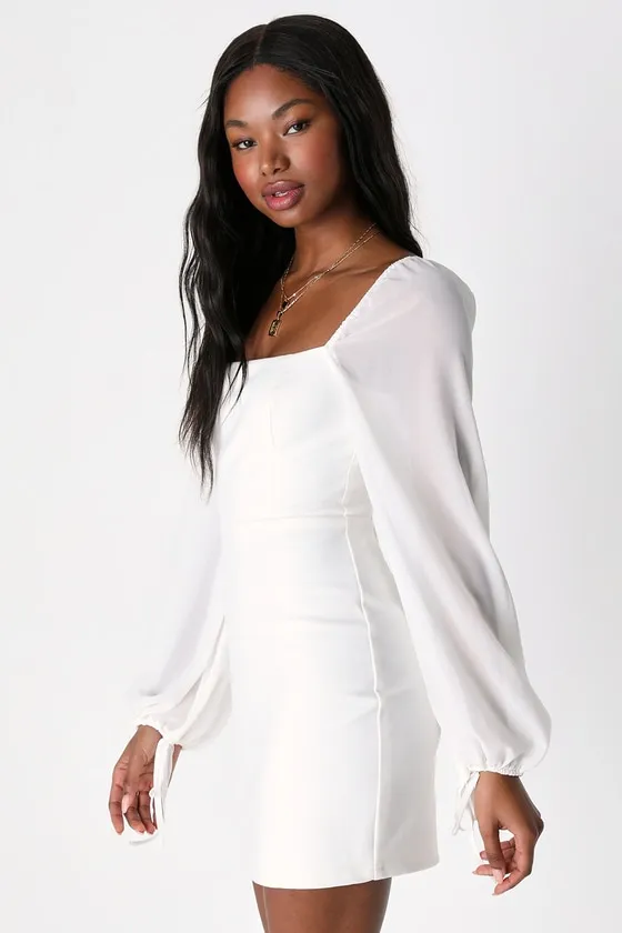 Delightful Love White Lace-Up Balloon Sleeve Mini Dress sold by Lulus product image thumbnail 4