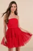 Lovely Extravagance Red Tulle Strapless Mini Dress sold by Lulus