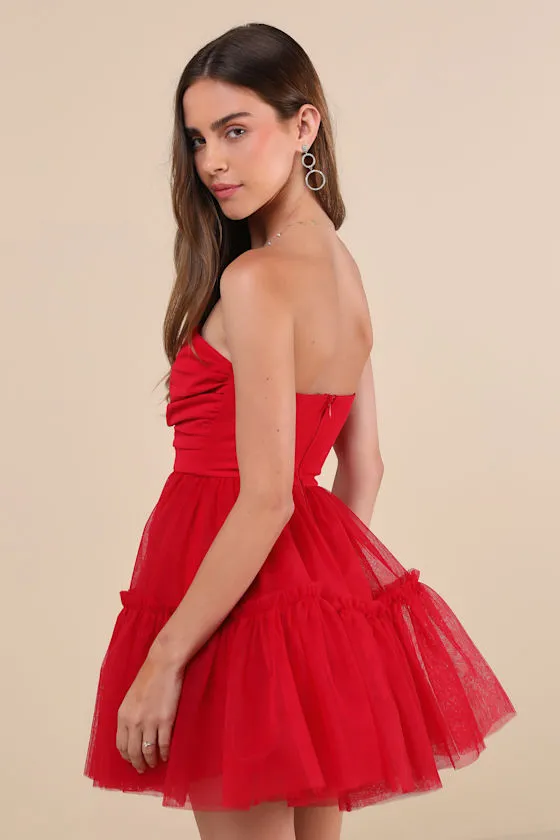 Lovely Extravagance Red Tulle Strapless Mini Dress sold by Lulus product image thumbnail 2