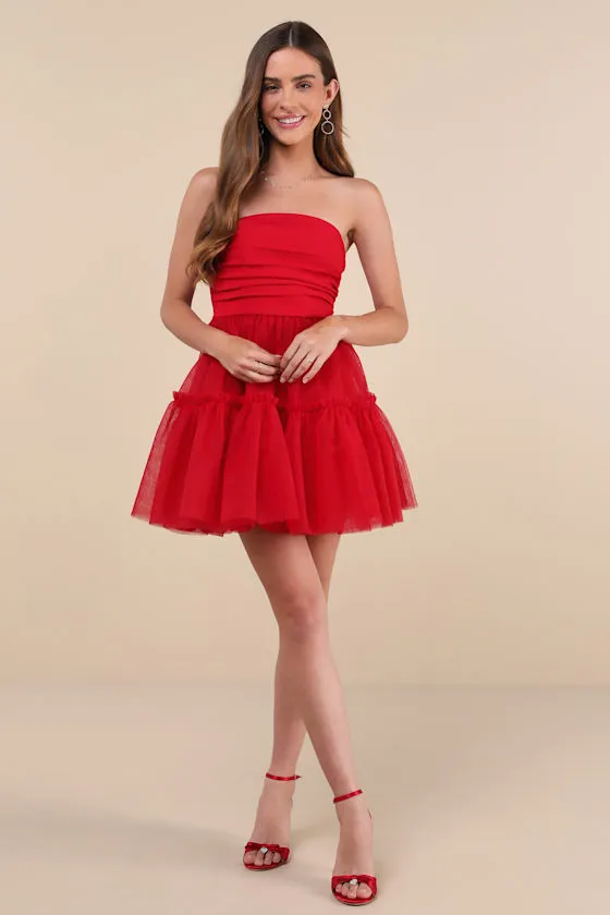 Lovely Extravagance Red Tulle Strapless Mini Dress sold by Lulus product image thumbnail 3