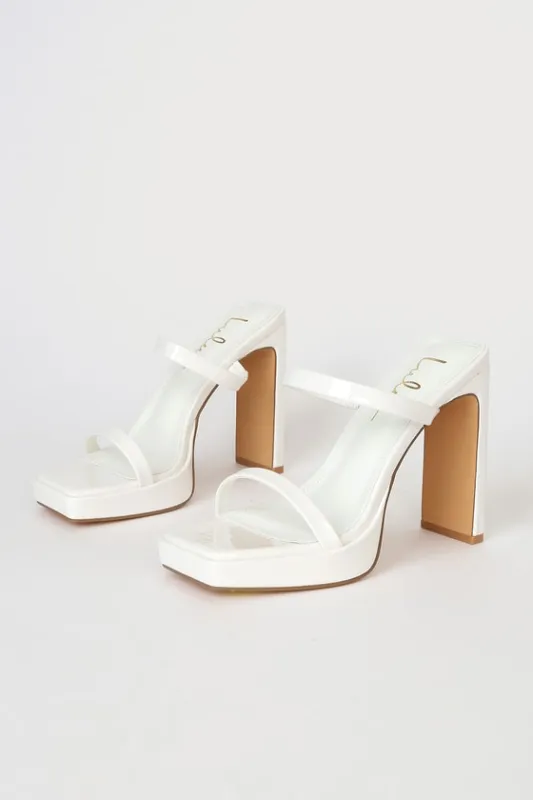 Fausee White Patent Square Toe Platform Slide Sandals sold by Lulus