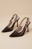Bri Black Lace Ribbon Pointed-Toe Slingback Pumps sold by Lulus